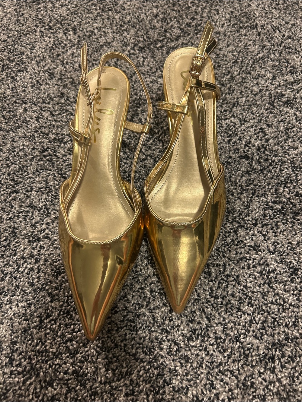 NWOT Lulu's Metallic Gold Pointed Slingback Heels